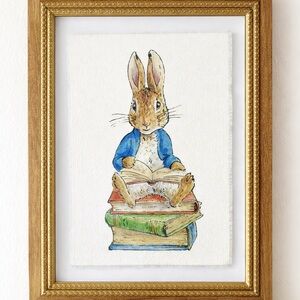 Peter Rabbit Framed Wall Art Beatrix PotterNursery Decor Reading Rabbit Print